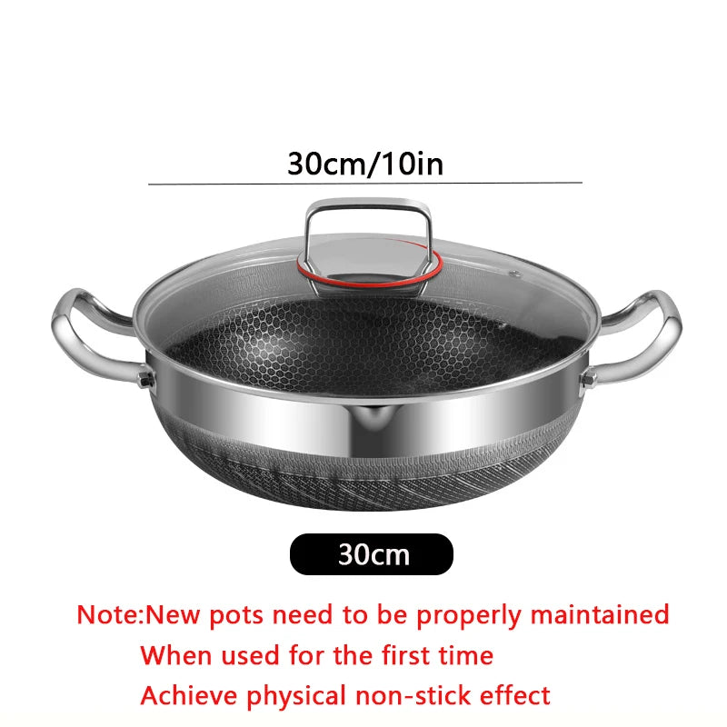 30cm Stainless Steel Non-Stick Frying Pan with Glass Lid Silver V1142-LP1005007016082902