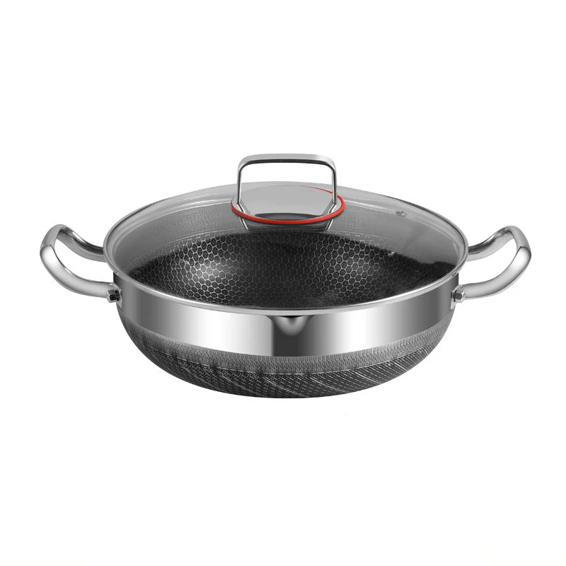 30cm Stainless Steel Non-Stick Frying Pan with Glass Lid Silver V1142-LP1005007016082902