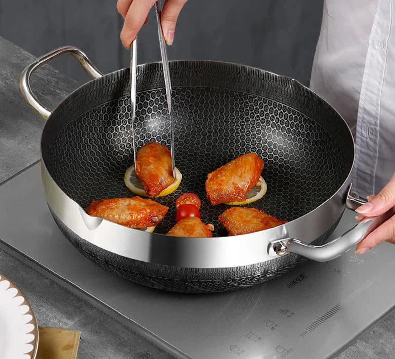 30cm Stainless Steel Non-Stick Frying Pan with Glass Lid Silver V1142-LP1005007016082902
