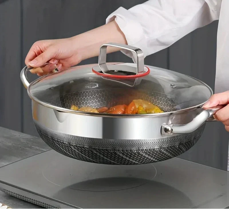 30cm Stainless Steel Non-Stick Frying Pan with Glass Lid Silver V1142-LP1005007016082902