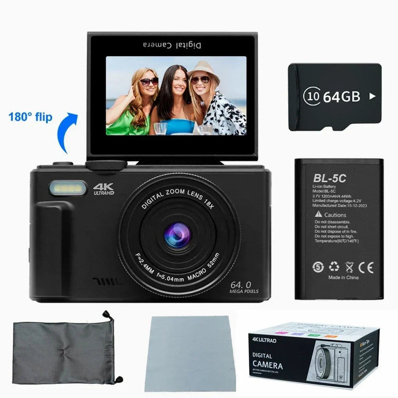 4K Digital Camera for Photography 64MP Vlogging Black V1142-LP1005007342064879