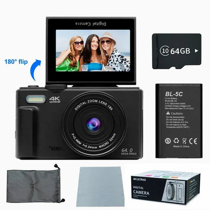 4K Digital Camera for Photography 64MP Vlogging Black V1142-LP1005007342064879