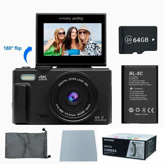 4K Digital Camera for Photography 64MP Vlogging Black V1142-LP1005007342064879