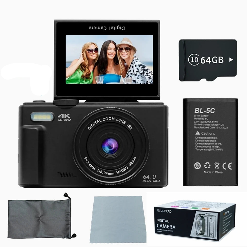 4K Digital Camera for Photography 64MP Vlogging Black V1142-LP1005007342064879