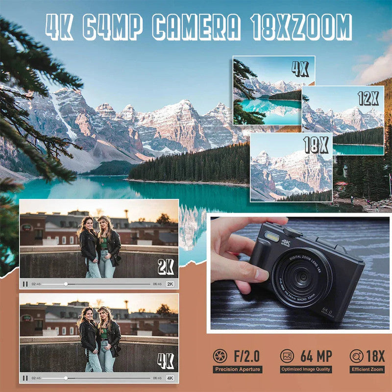 4K Digital Camera for Photography 64MP Vlogging Black V1142-LP1005007342064879