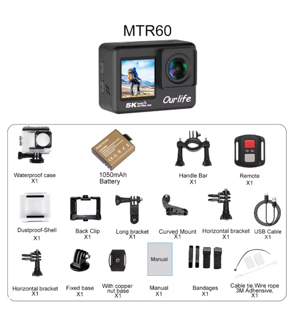 5K Action Camera with Touchscreen Waterproof Black V1142-LP1005007476503933