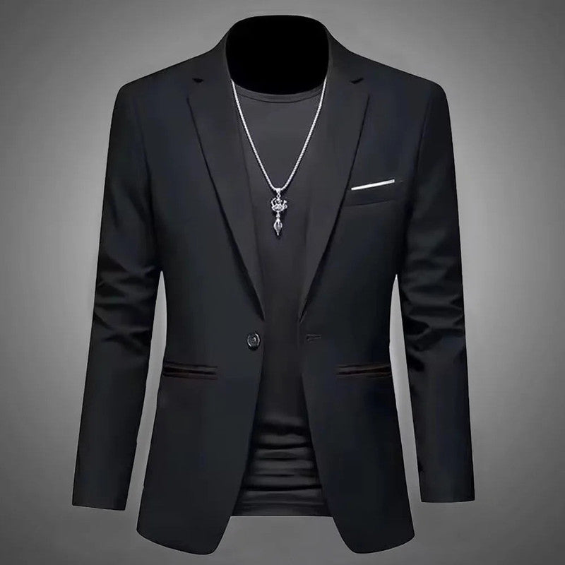 Mens Slim Fit Casual Suit Jacket Single Button (Black) V1142-LP1005007665817386-BLACK