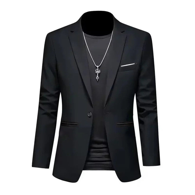 Mens Slim Fit Casual Suit Jacket Single Button (Black) V1142-LP1005007665817386-BLACK