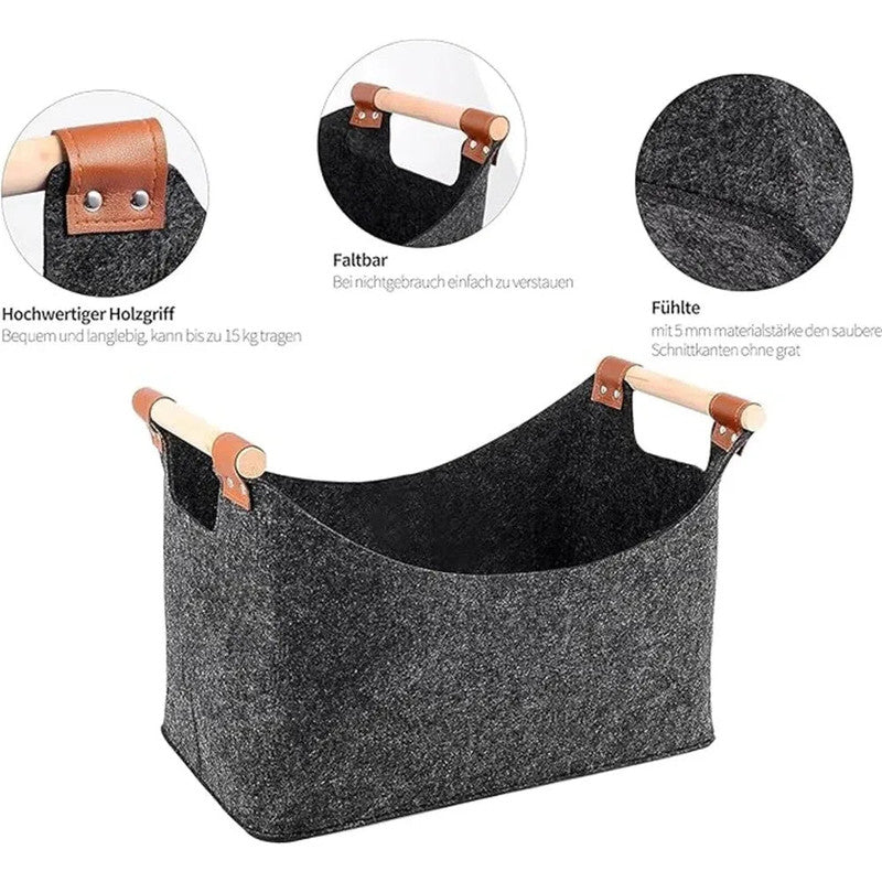 Wooden Firewood Storage Felt Basket Foldable V1142-LP1005007700752669