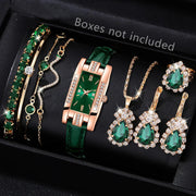 Green Womens Quartz Watch Jewelry Gift Set V1142-LP1005008623982971