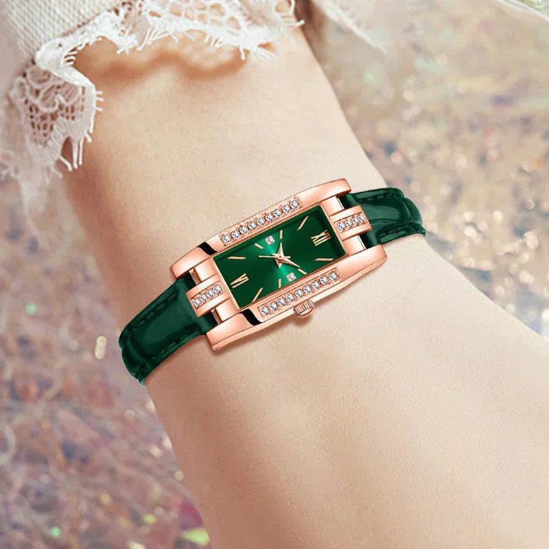 Green Womens Quartz Watch Jewelry Gift Set V1142-LP1005008623982971