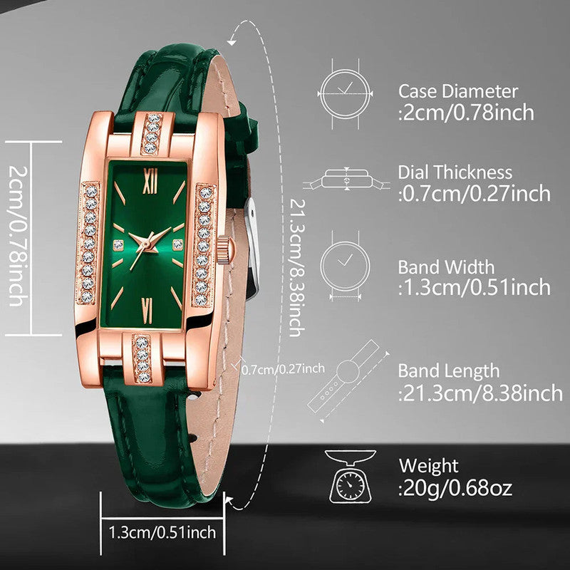 Green Womens Quartz Watch Jewelry Gift Set V1142-LP1005008623982971
