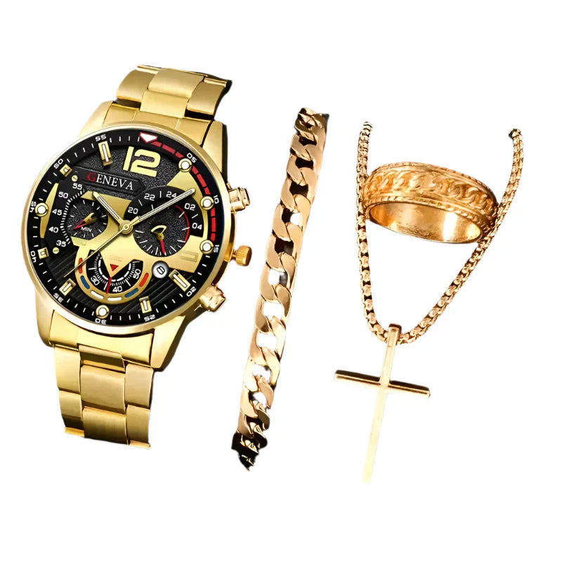 4PCS Men's Stainless Steel Quartz Watch Set (W118-D) V1142-LP1005009208474463-W118-D