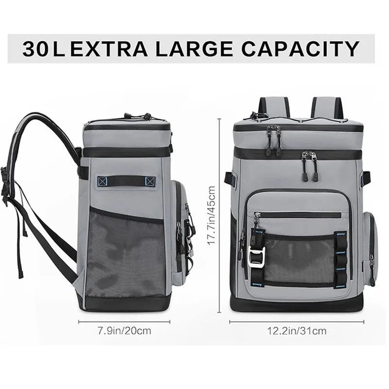 30L Camping Insulated Backpack Hot Cold Storage Gray V1142-LP1005009212286317