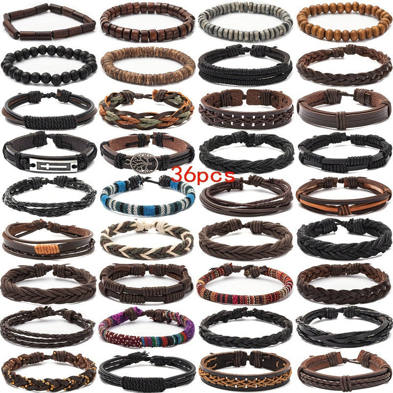 Men's Vintage PU Leather Bracelet Set (36pcs) V1142-LP601099526838909