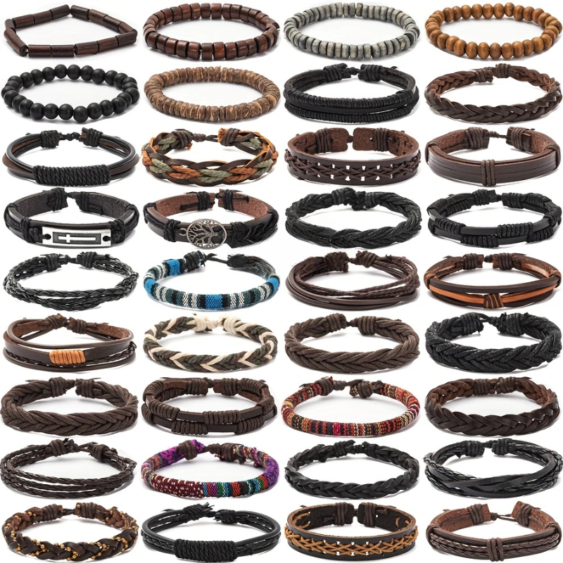 Men's Vintage PU Leather Bracelet Set (36pcs) V1142-LP601099526838909