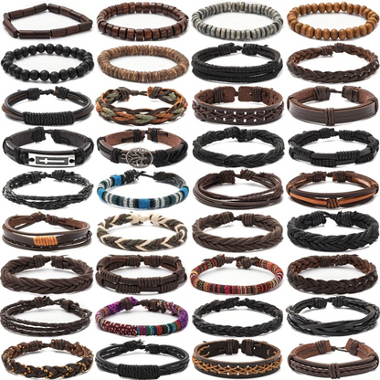 Men's Vintage PU Leather Bracelet Set (36pcs) V1142-LP601099526838909