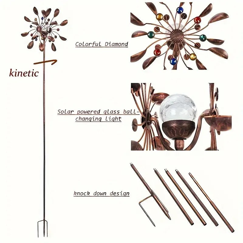 Solar Powered Metal Wind Spinner with LED Lights V1142-LP601099555617858