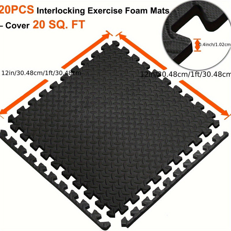 Interlocking Black EVA Fitness Mats Set (20pcs) V1142-LP601099557752782