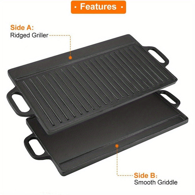 Non-Stick Cast Iron Griddle Pan, Double-Sided Grill V1142-LP601099588073743