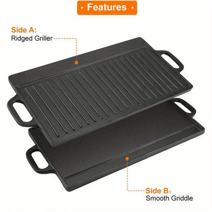 Non-Stick Cast Iron Griddle Pan, Double-Sided Grill V1142-LP601099588073743