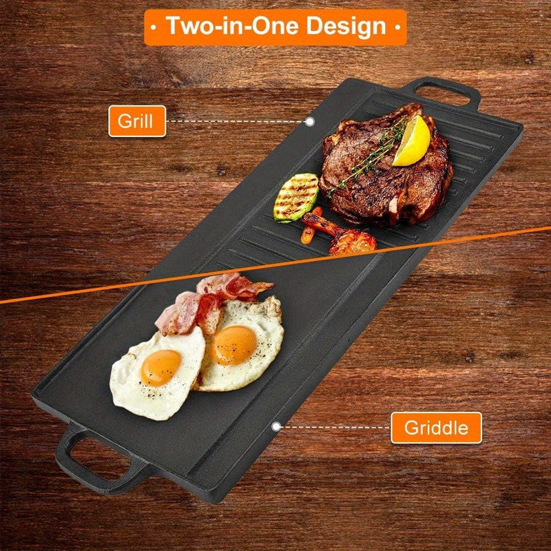 Non-Stick Cast Iron Griddle Pan, Double-Sided Grill V1142-LP601099588073743