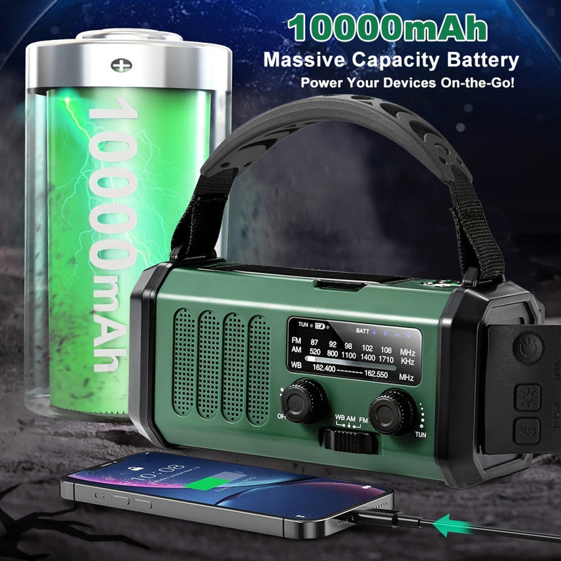 10000mAh Solar-Powered Emergency Radio with Flashlight V1142-LP601099611690254