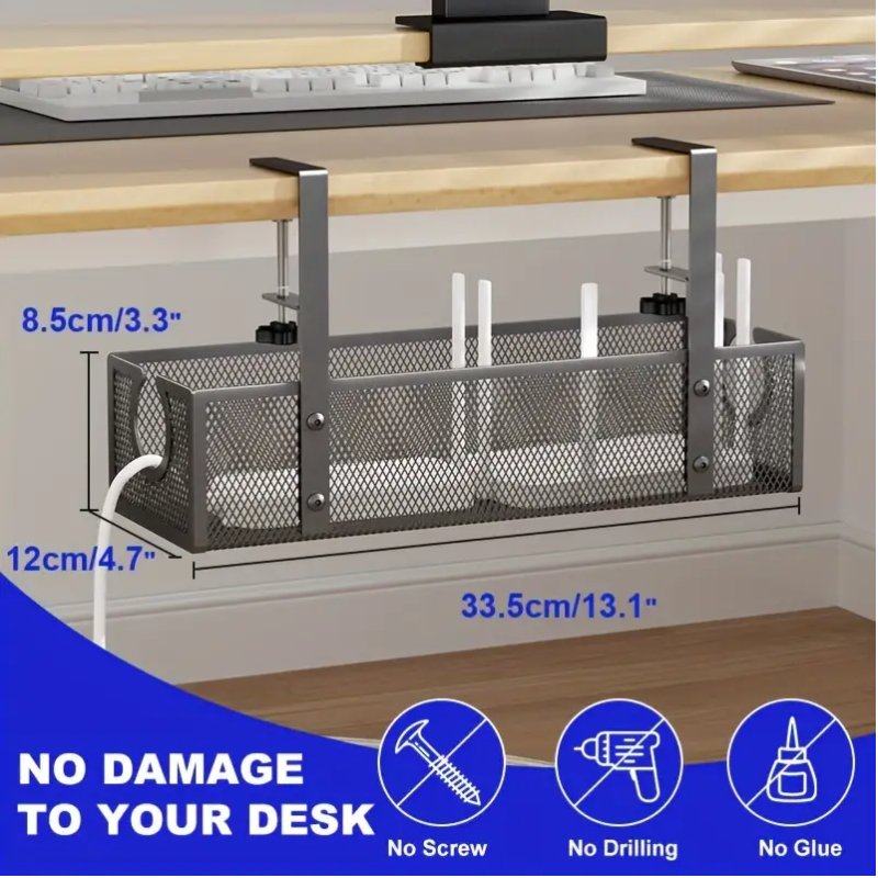 No-Drill Wire Organizer Under-Desk Cable Tray V1142-LP601099623560348