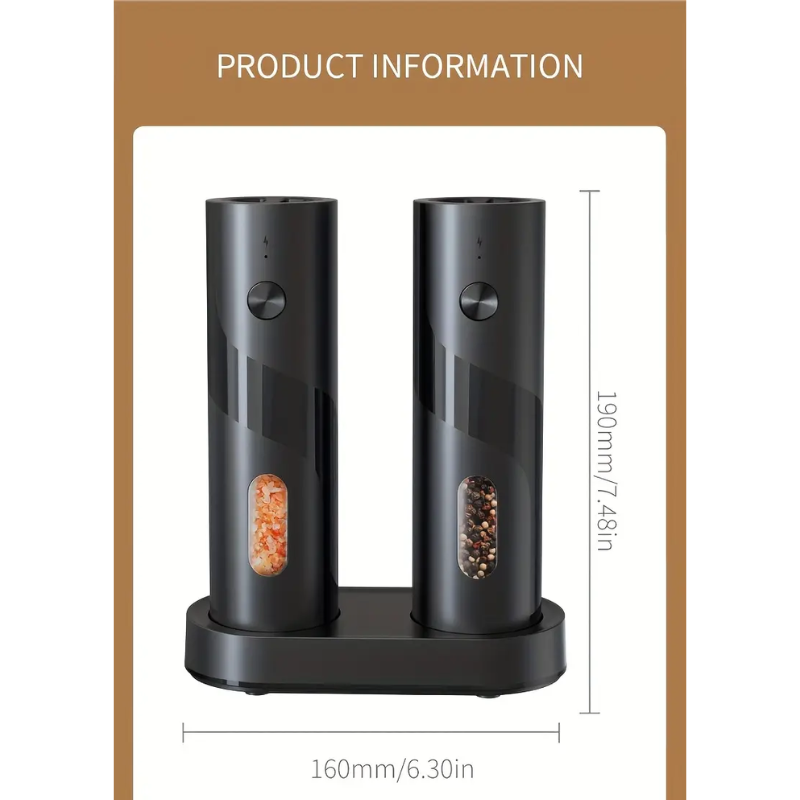 Electric Salt & Pepper Grinder Set with Charging Base (2 pcs) V1142-LP601099777071588