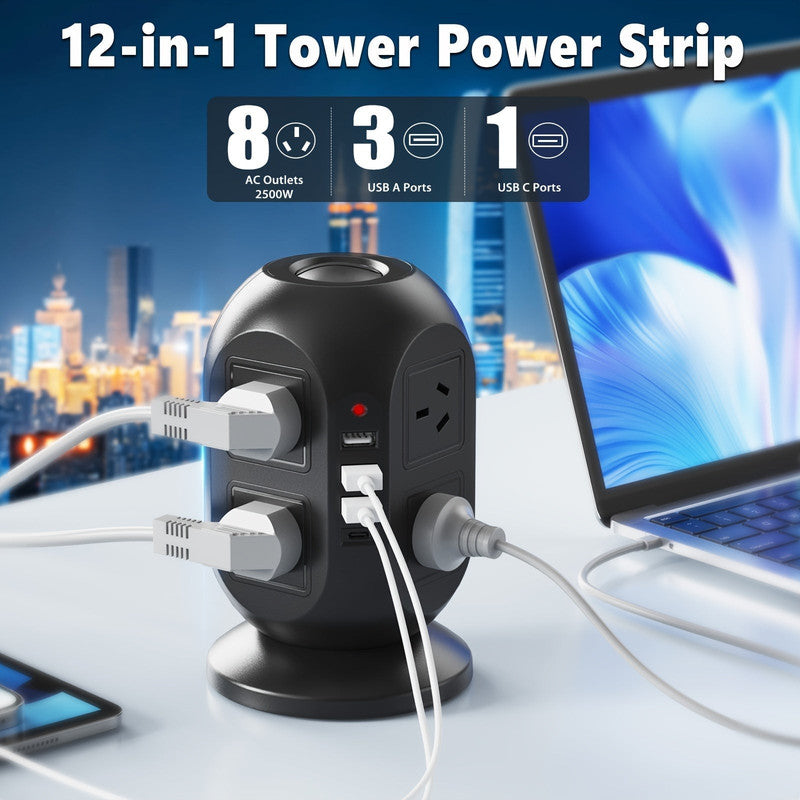 12-in-1 Tower Power Strip with USB V1142-LP601099883618486