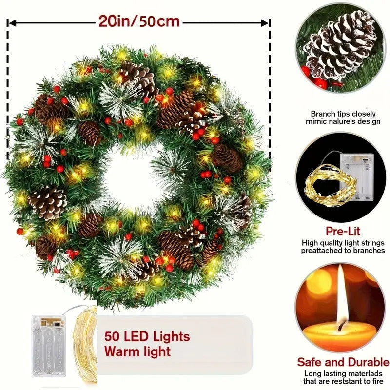 Christmas Wreath Pre-Lit Pine Cone LED Decoration V1142-LP601103233692994