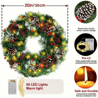 Christmas Wreath Pre-Lit Pine Cone LED Decoration V1142-LP601103233692994