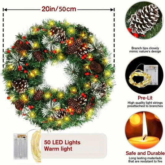 Christmas Wreath Pre-Lit Pine Cone LED Decoration V1142-LP601103233692994