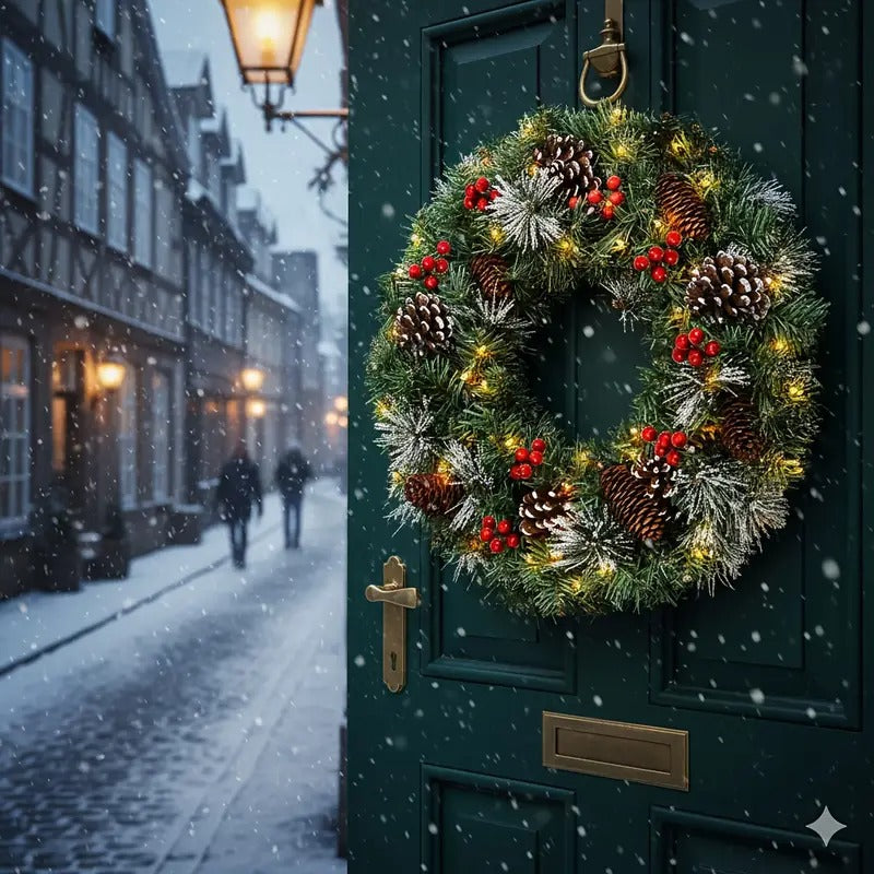 Christmas Wreath Pre-Lit Pine Cone LED Decoration V1142-LP601103233692994