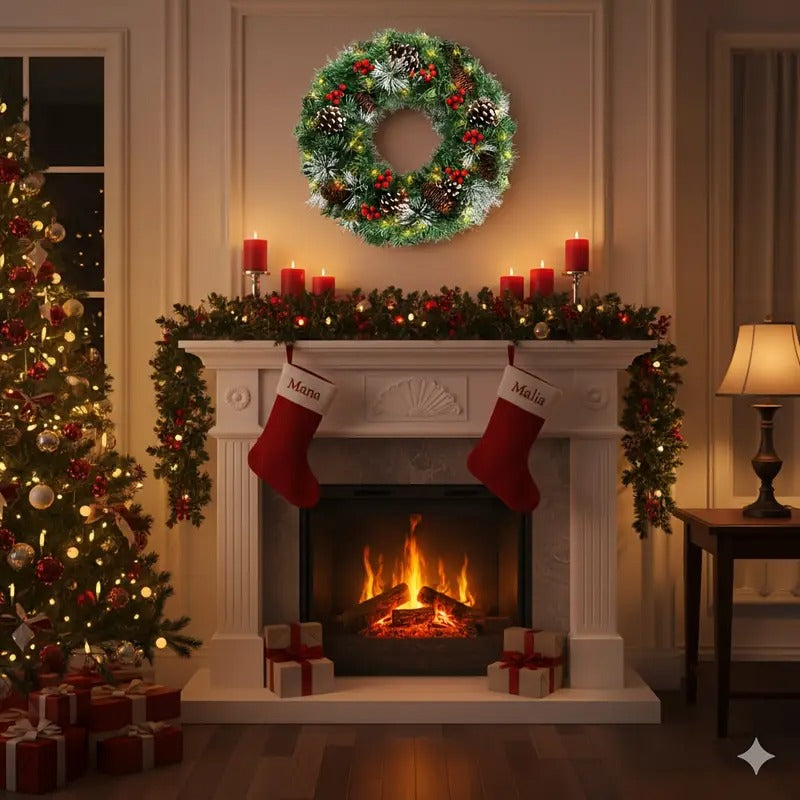 Christmas Wreath Pre-Lit Pine Cone LED Decoration V1142-LP601103233692994
