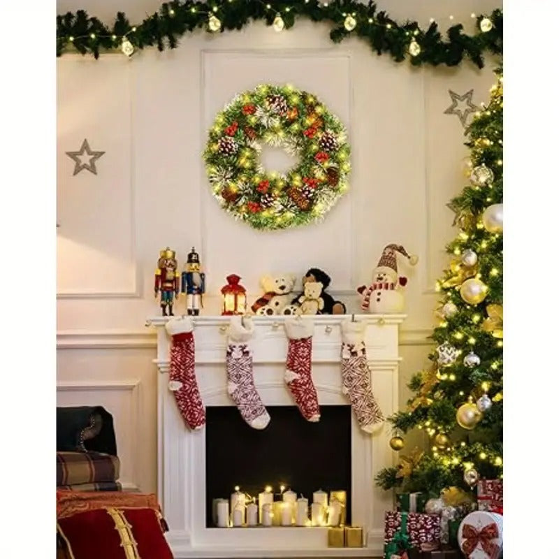 Christmas Wreath Pre-Lit Pine Cone LED Decoration V1142-LP601103233692994