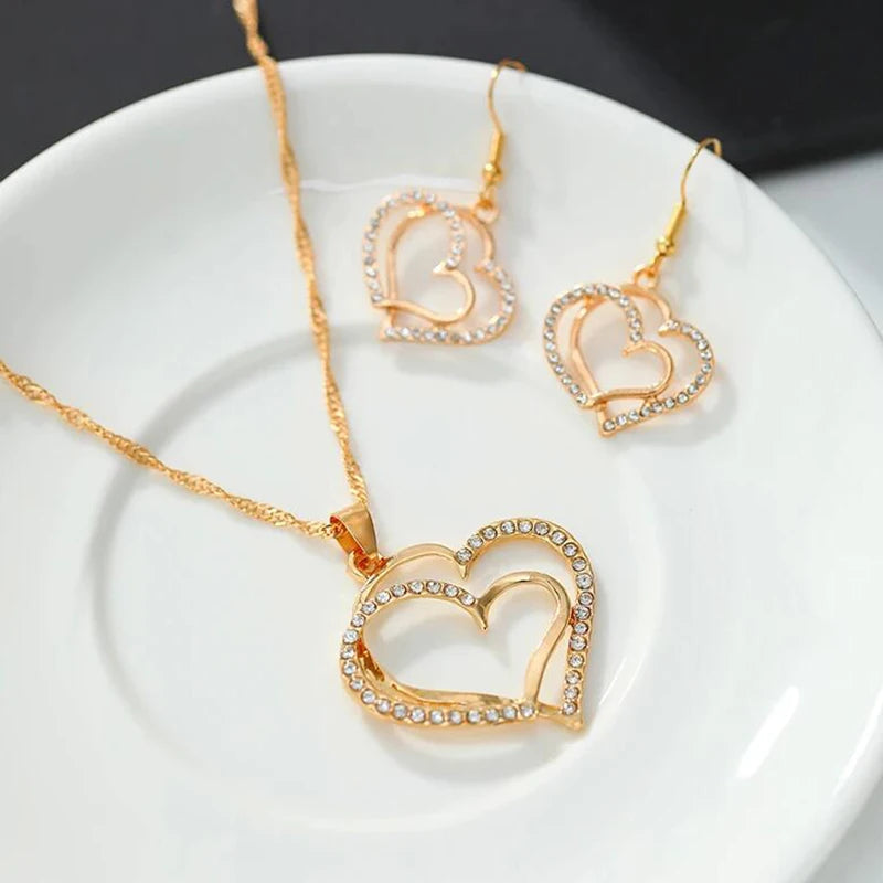Heart Shaped Rhinestone Jewelry Set for Women V1142-OBA000242