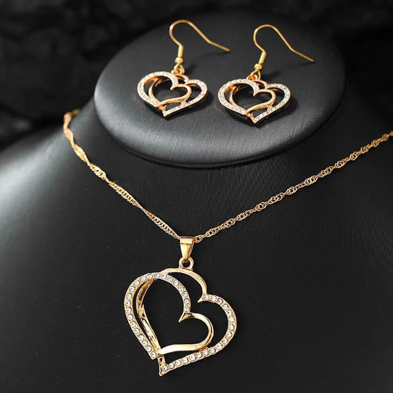 Heart Shaped Rhinestone Jewelry Set for Women V1142-OBA000242