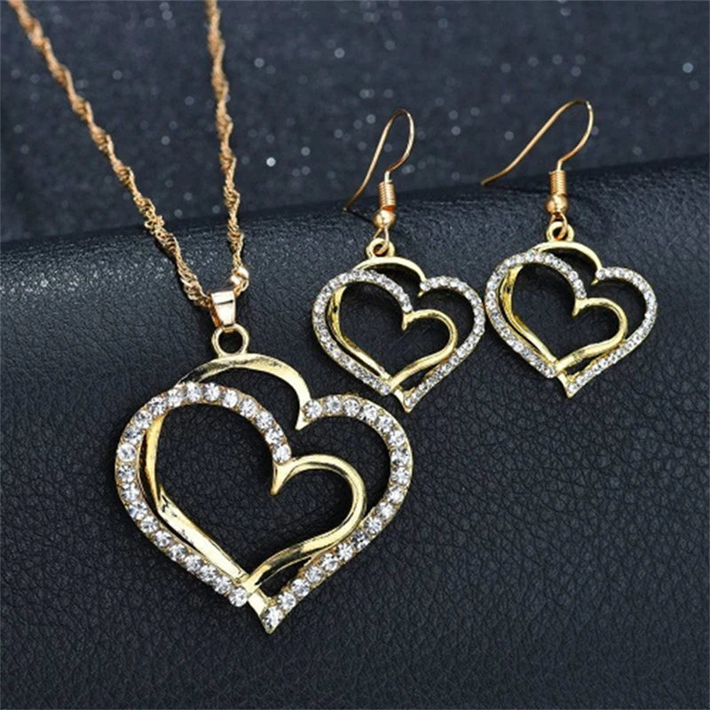 Heart Shaped Rhinestone Jewelry Set for Women V1142-OBA000242