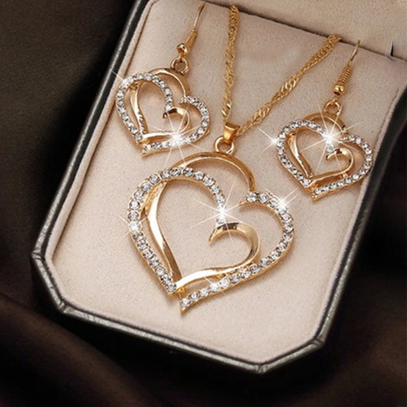 Heart Shaped Rhinestone Jewelry Set for Women V1142-OBA000242
