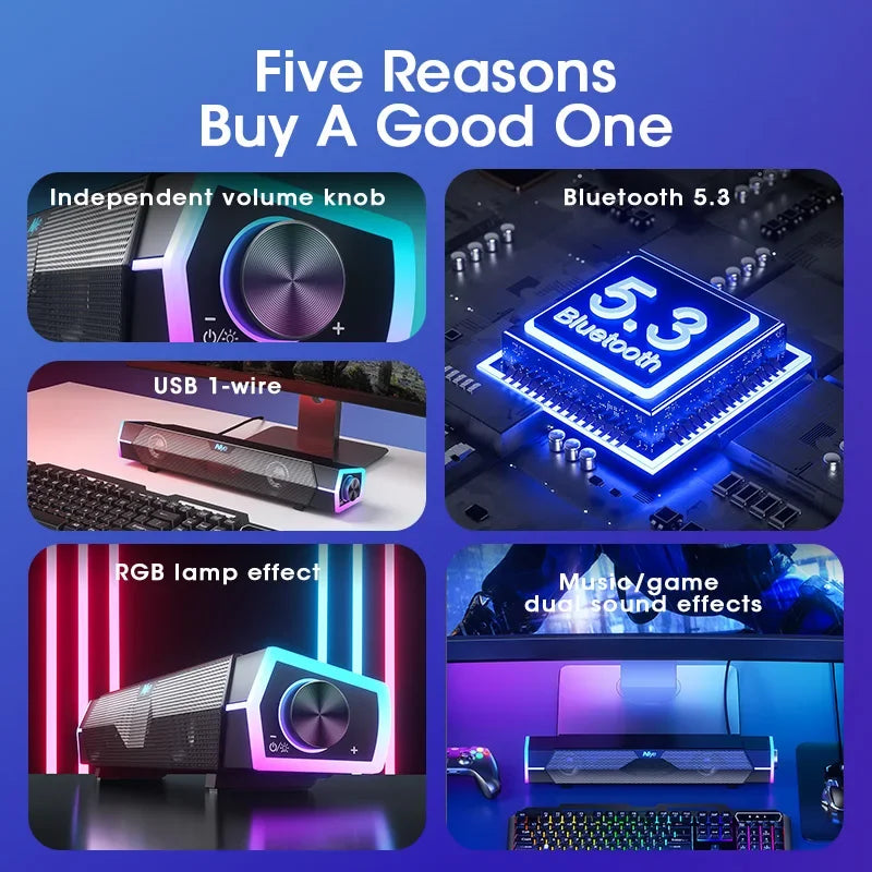 Computer Bluetooth RGB Light Speaker Black V1142-OBA1005007539913764