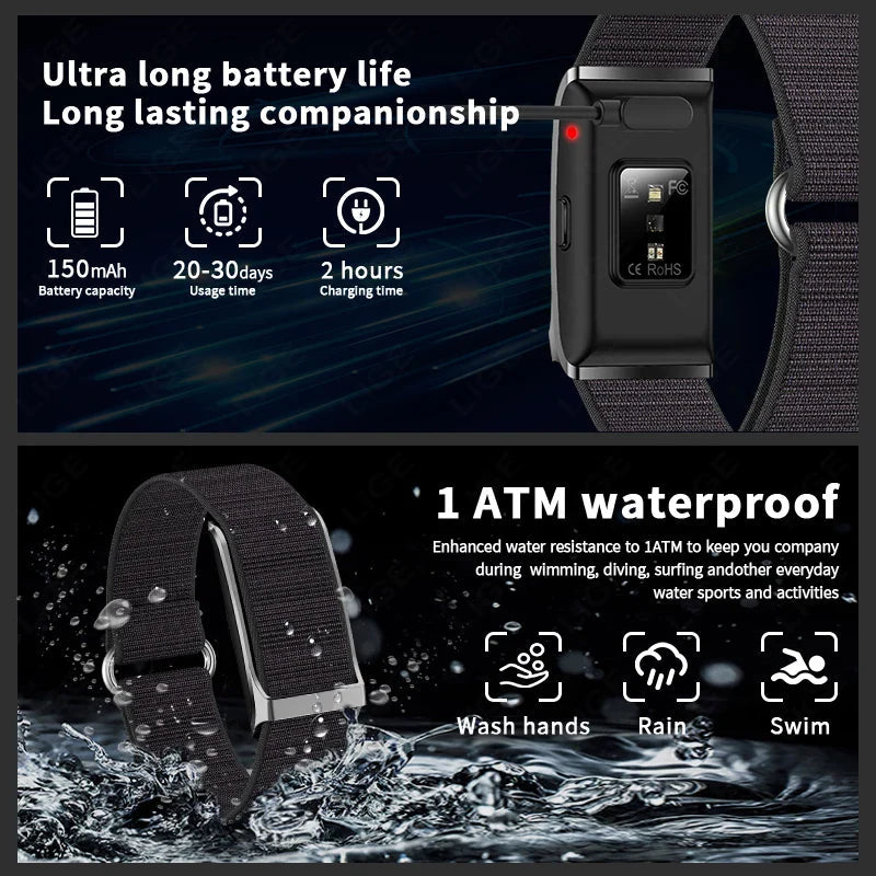 Smart Fitness Bracelet with 24H Heart Rate Black V1142-OBA1005008353826856