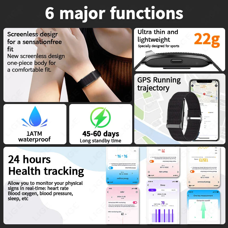 Smart Fitness Bracelet with 24H Heart Rate Black V1142-OBA1005008353826856