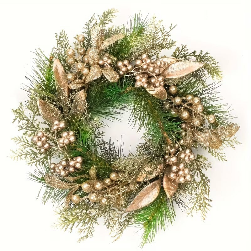 Classic Christmas Wreath Golden Leaves and Berries V1142-PB601099696095364