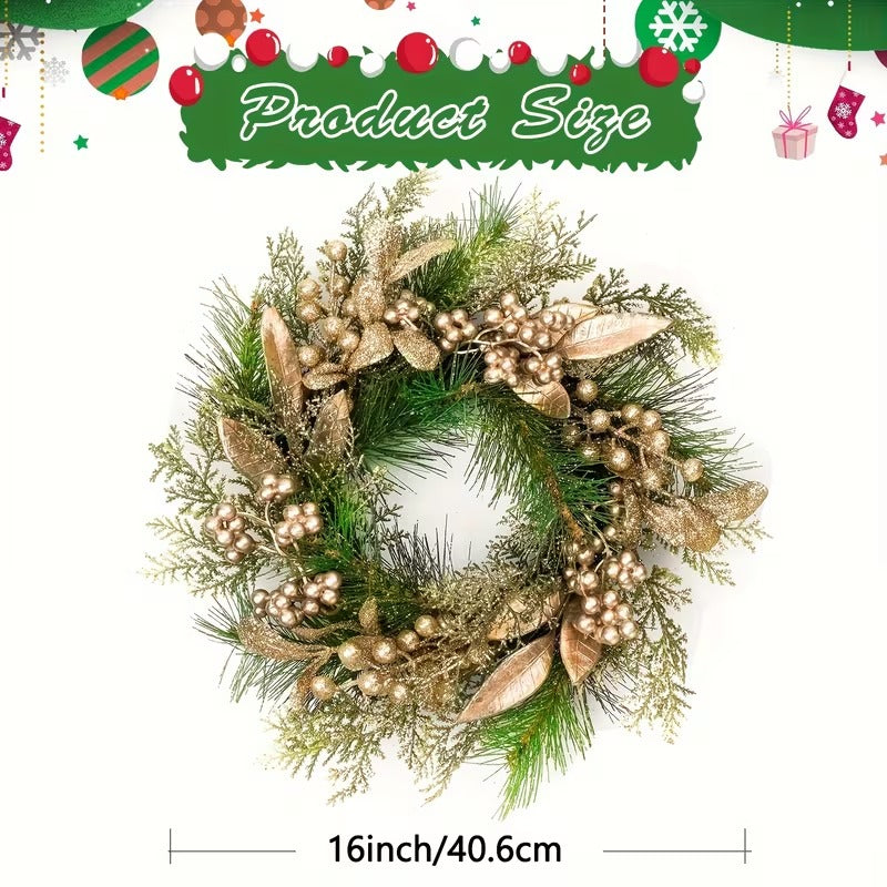 Classic Christmas Wreath Golden Leaves and Berries V1142-PB601099696095364