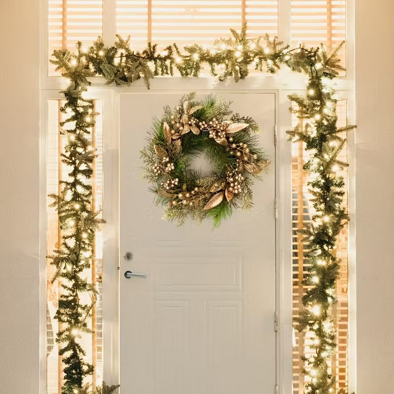 Classic Christmas Wreath Golden Leaves and Berries V1142-PB601099696095364