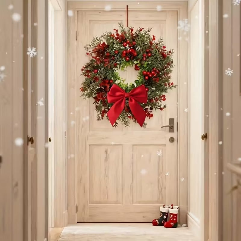 Artificial Christmas Wreath with Red Bow (2pcs) V1142-PB601103592600934