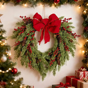 Pine Needle Red Berry Wreath with Heart Bow V1142-PB601103876884296