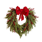 Pine Needle Red Berry Wreath with Heart Bow V1142-PB601103876884296