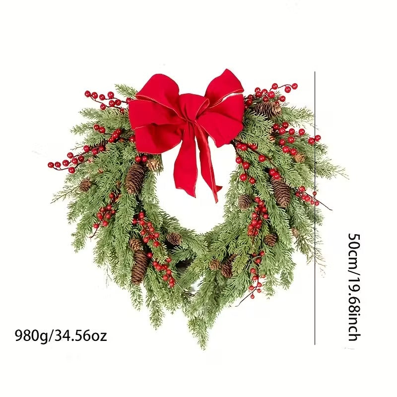 Pine Needle Red Berry Wreath with Heart Bow V1142-PB601103876884296